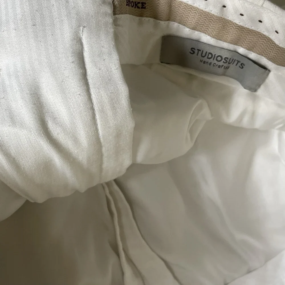 Bespoke StudioSuits Mens White Linen Dress Pants 36R Flat Front Tailored New